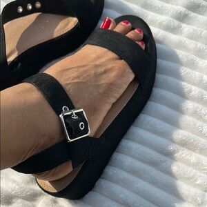 ASOS Black Suede Sandals with Wide Strap and Cushioned Sole